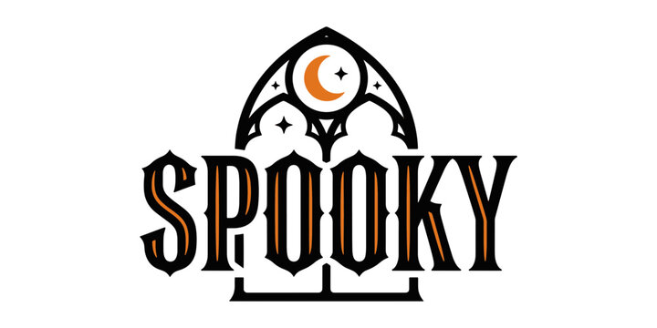 Spooky haunted house silhouette with pumpkin and text halloween