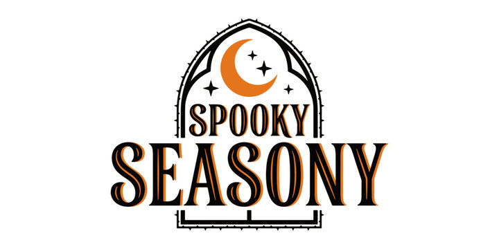 Spooky season with haunted house and pumpkin, halloween text orange
