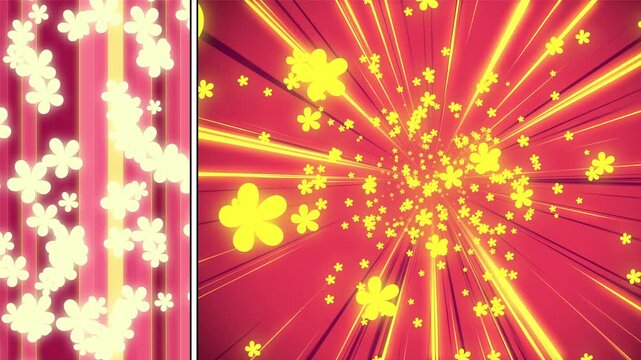 Vibrant Floral Burst Background with Glowing Rays and Speed Lines