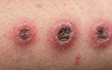 Fototapeta premium Skin lesions with scabs and inflammation showing dermatological condition closeup inflammation dermatology condition