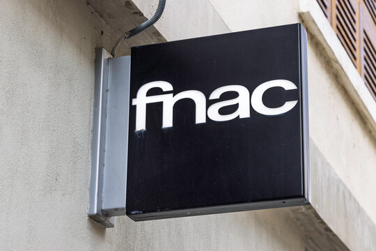 Macon, France - 01 August 2026: Close-up view of the Fnac official logo and signage mounted on an outdoor building wall.