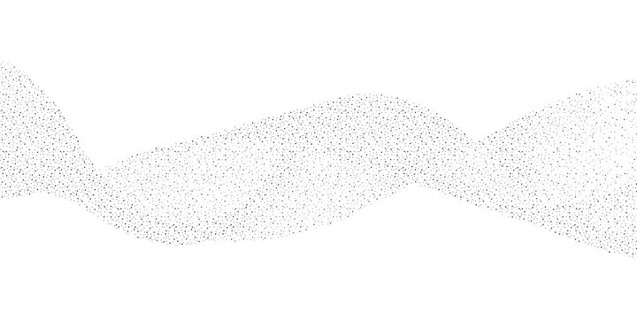 Abstract digital wave pattern formed by small dark dots on a white background.