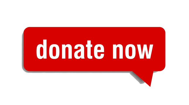 Red donate now button with speech bubble for urgent charity fundraising campaigns