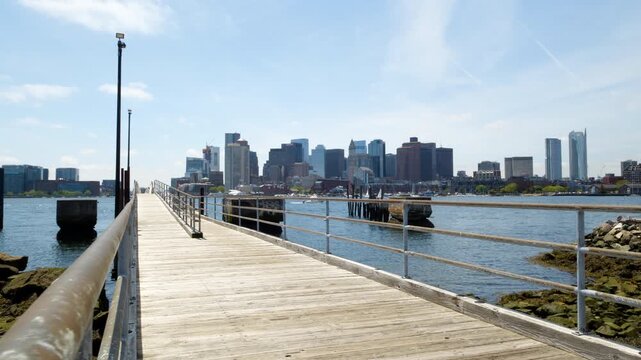 Ground Level View of Piers Park Waterfront in East Boston Massachusetts