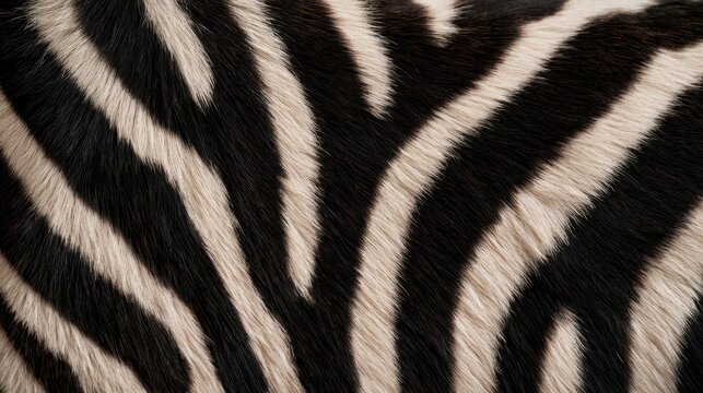 Close up zebra fur texture featuring bold black and white stripes with detailed natural animal hair.