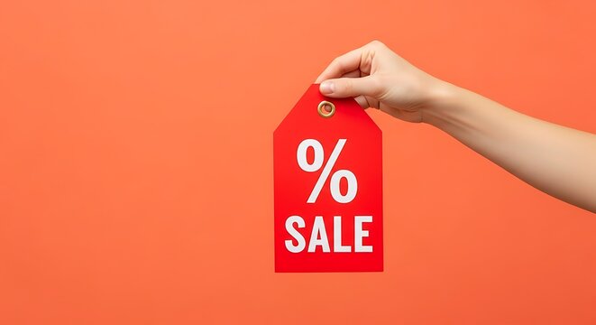 hand holding a large percent sale tag