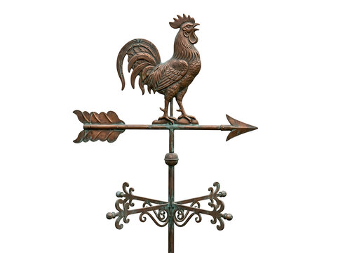 Copper rooster weathervane isolated on transparent background