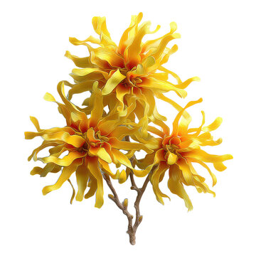 golden hamamelis flowers cutout isolated illustration on transparent background