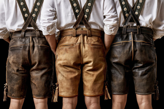Man walking motion sequence rear view in Bavarian lederhosen isolated on black background, Oktoberfest concept