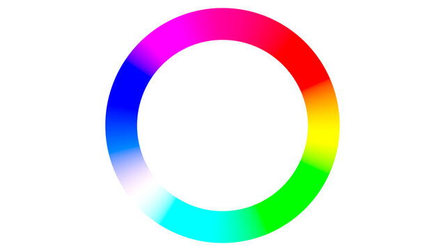 Color Theory Wheel and Color Spectrum Circle, Colorful Gradient Palette Design Element on Transparent Background