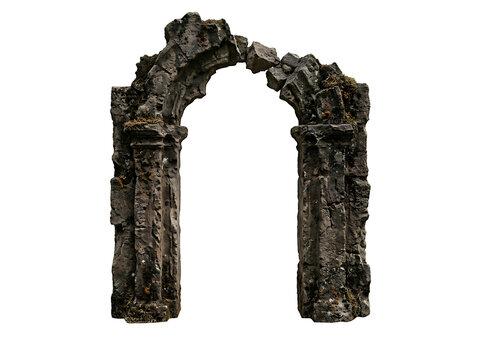Old ruined stone arch isolated on transparent background