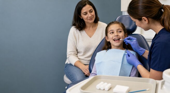 Pediatric dentist applying fluoride varnish to smiling child