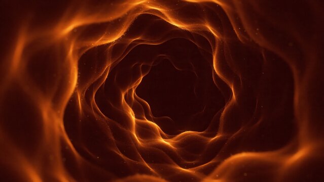 Abstract fiery orange glowing particle tunnel with dark center for mystical or energetic designs.
