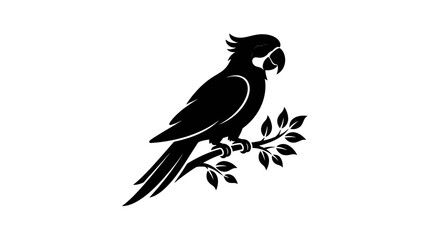 Fototapeta premium Parrot silhouette perched on a branch against a white background