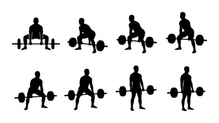Obraz premium Deadlift Exercise Sequence Vector Icons, Strength Training Steps, Fitness Silhouette Set, Gym Workout Illustration