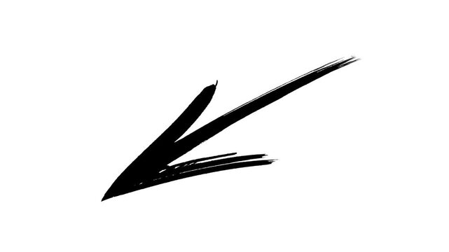 Hand drawn black grunge ink arrow animation isolated on white background with alpha channel