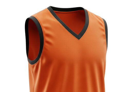 Bright orange sports jersey with black trim isolated on transparent background