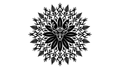 Obraz premium Intricate black and white deer mandala ornamental circular pattern detailed symmetrical decorative design for meditation yoga adult coloring book spiritual art illustration boho