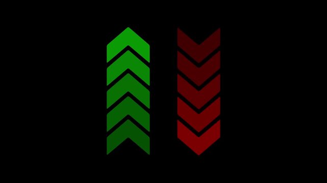 down arrow animation direction arrow icon motion, ward and transparent swipe, down pointing arrow icon animation on black background, 4k video