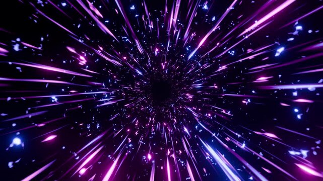 Seamless VJ loop featuring a neon sci fi light burst with radiant rays, laser beams, and glowing particles. Beat synced energy for nightclub backgrounds, VFX, motion graphics, and projection mapping