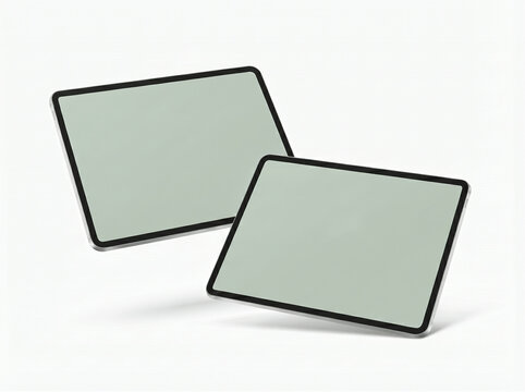 Two modern digital tablet mockups with blank screens isolated on a white background, Floating tablet devices layout template for website and app interface presentation
