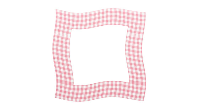 Pink and white gingham check wavy empty picture frame template isolated on transparent background