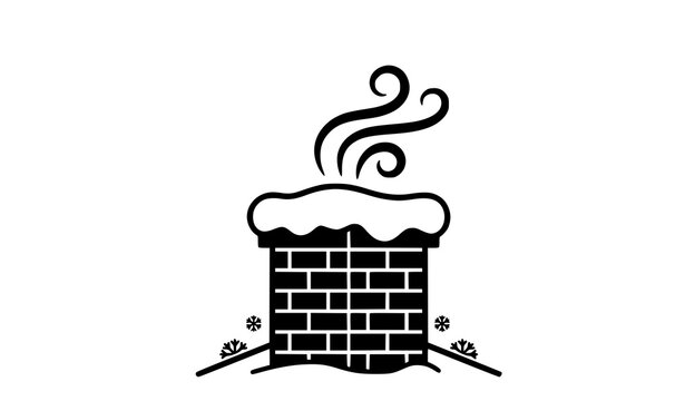 Hand Drawn Winter Brick Chimney Snow and Smoke Vector Illustration