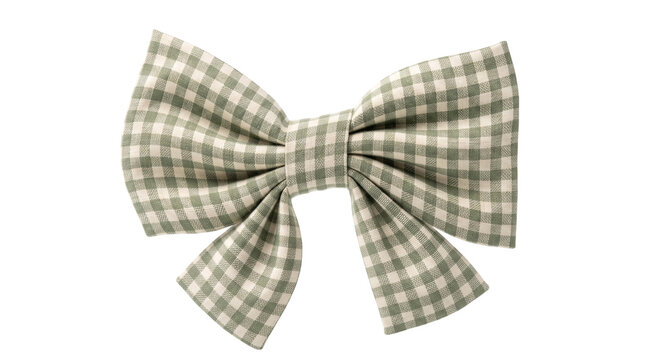 Green and white gingham hair bow isolated on transparent background