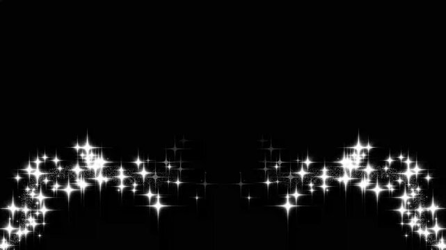 White sparkle glitter star trail with magical fairy dust glow, glowing 2D star sparkle animation, doodle cartoon twinkling stars with glitter burst effect, glitter sparkle line stars black screen,4k