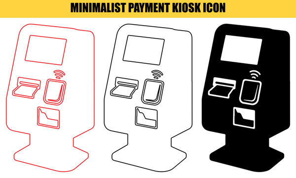 Minimalist payment kiosk icon showing touchscreen and card reader interface for automated transactions.