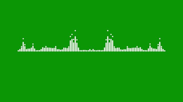 Abstract audio frequency visualizer, white waveform lines and sound bars, dynamic music equalizer animation, recording studio concept, modern digital interface, green screen. seamless 4k video