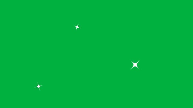 Isolated white glowing magic sparkle stars seamless loop animation on green screen chroma key motion overlay