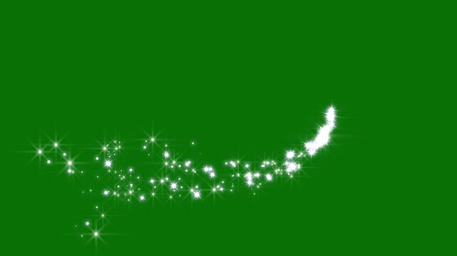Glitter line transition animation, twinkle sparkle stars animation, cartoon doodle sparkles, fairy dust wand glitter stars, glittering stars, particle line move light on green screen background.