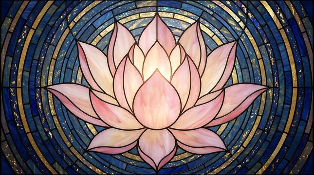 Vibrant stained glass lotus mandala with golden accents