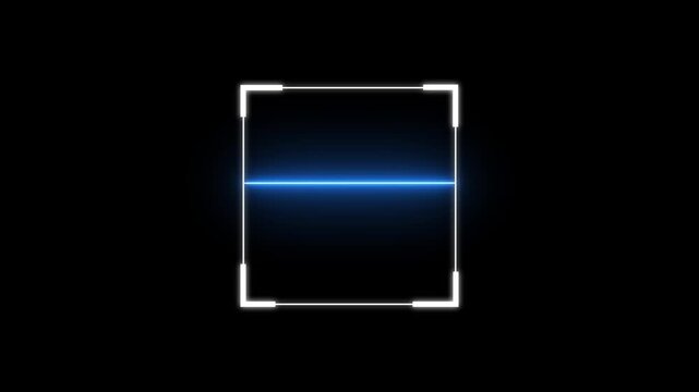 Glowing laser scanning icon with minimal line animation. Scanning icon animation with minimal lines and glowing square effects on dark modern digital background. scanning process