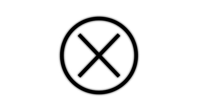 cross mark animation white background, Wrong icon 4k Motion graphic, Red X letter, crossed lines, denial concept, incorrect cross symbol, red cross mark animation 4k. Prohibition.