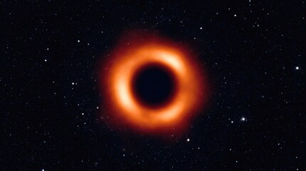 Fototapeta premium Black hole, supermassive cosmic phenomenon demonstrating intense gravitational pull, singularity event horizon warping spacetime, showing accretion disk matter, emitting radiation energy.