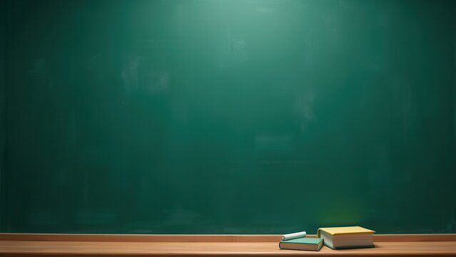 pristine empty deep forest green chalkboard surface with chalk dust for educational background text space mockup perfect for academia