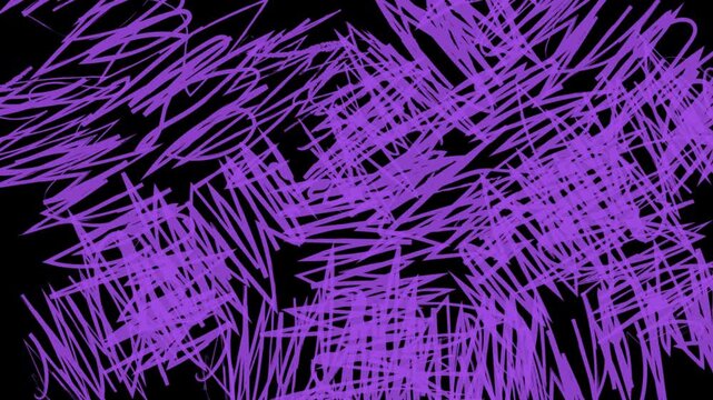 Abstract purple neon light scribbles on black background.