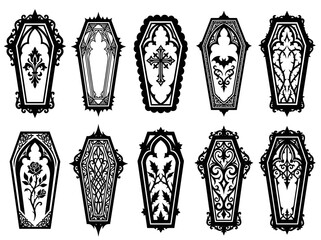Gothic Coffin Frames Set Ornate Victorian and Bat Designs © KunFhayakun