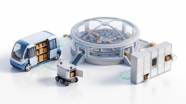Futuristic automated delivery system with robotic vehicles