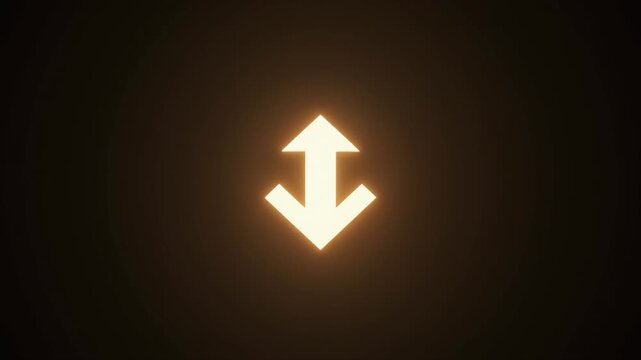 Glowing Up and Down Arrows Symbol Illuminated Against Dark Background Keywords: arrow, up, down, direction, symbol, icon, glowing, illuminated, light, bright, contrast, dark, background