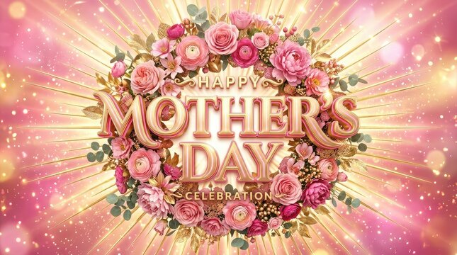 Celebratory mother's day floral greeting with radiant glitter background with showcases vibrant celebration framing elegant glowing glowing text sparkling