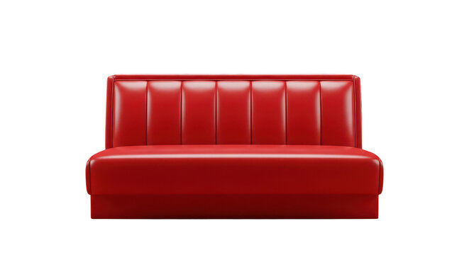 Red leather diner booth seat for vintage restaurant interior design visualization set.