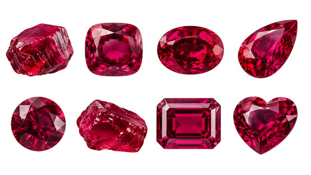 Collection of Ruby Gemstones Isolated on White Background