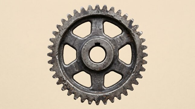 Industrial metal gear wheel on a solid neutral background for mechanical engineering concepts
