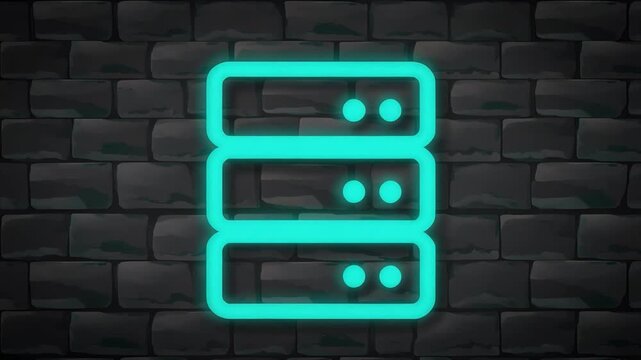 Stylized icon of a three-tier server rack on a dark, textured brick wall background symbol technology