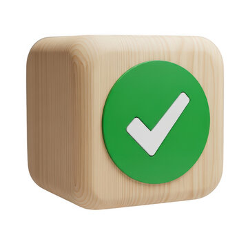 Wooden block with a green checkmark icon indicating approval or confirmation