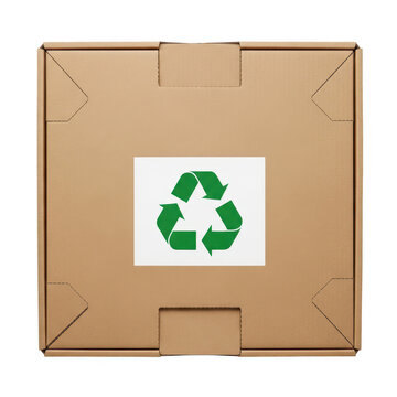 Recycling symbol displayed on a cardboard box surface