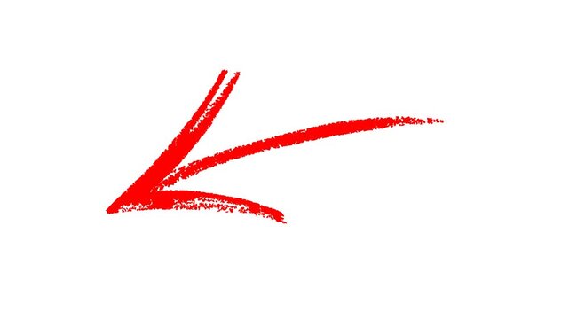 Animated red chalk arrow pointer drawing reveal stock video for video editing overlay